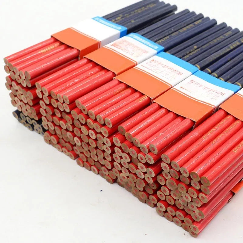 10 red and blue two-colour round wooden carpenter's pencils for marking