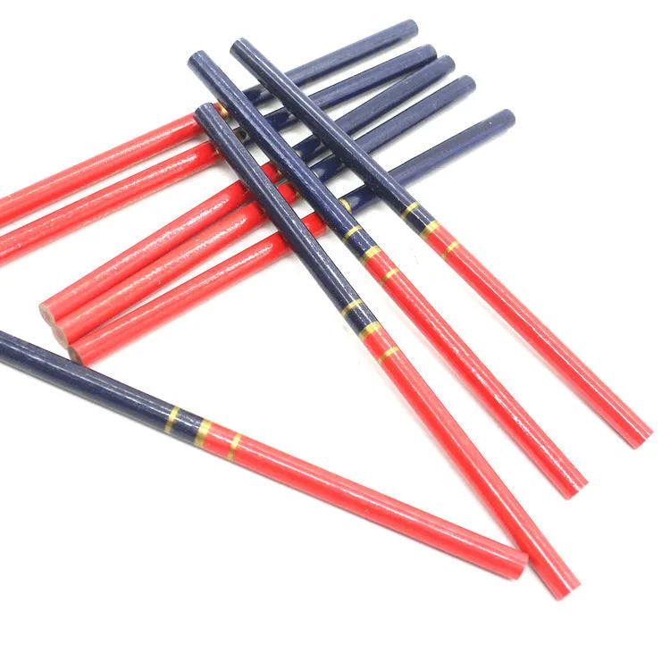 10 red and blue two-colour round wooden carpenter's pencils for marking