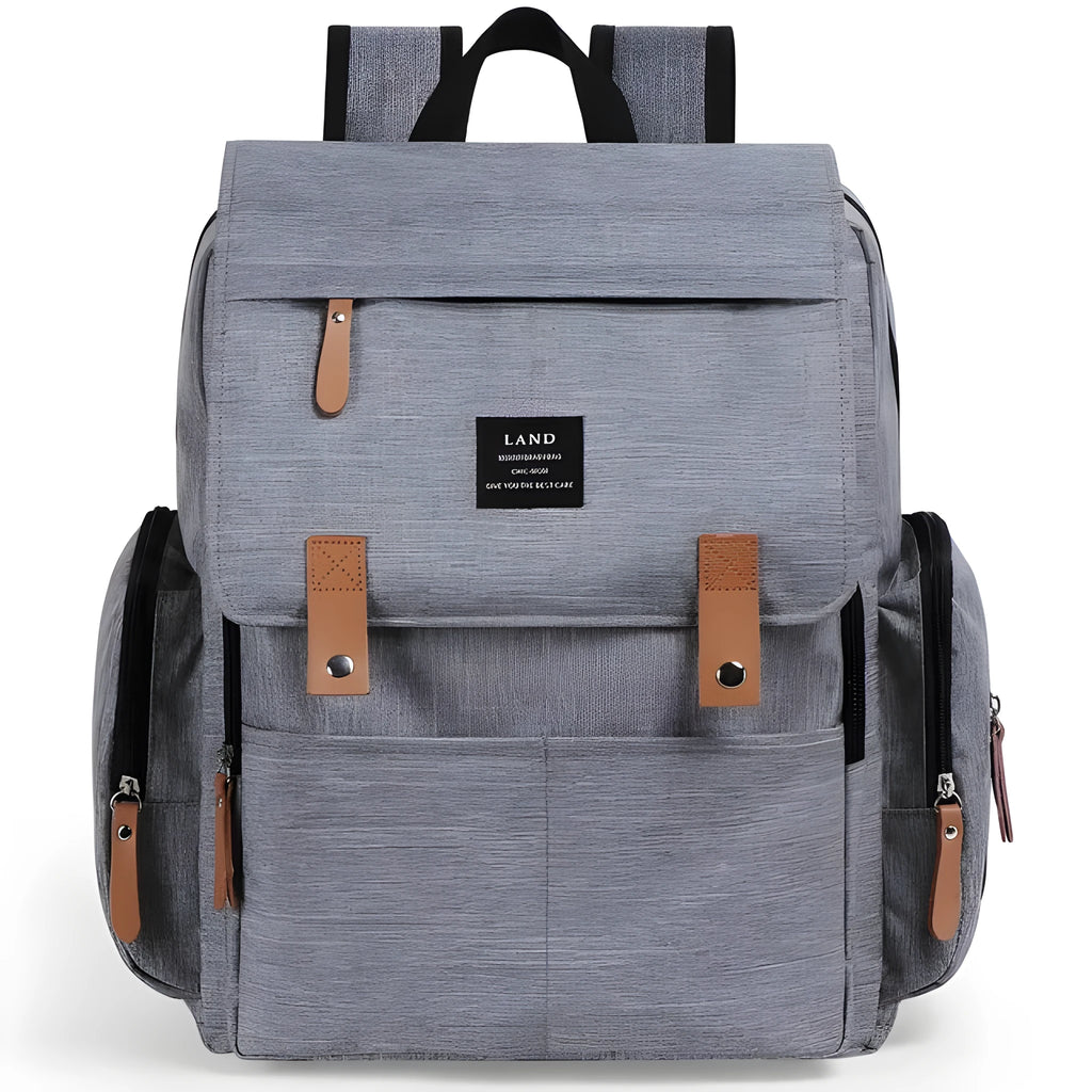 LAND Mommy large capacity oxford cloth diaper backpack with changing mat in beige colour.