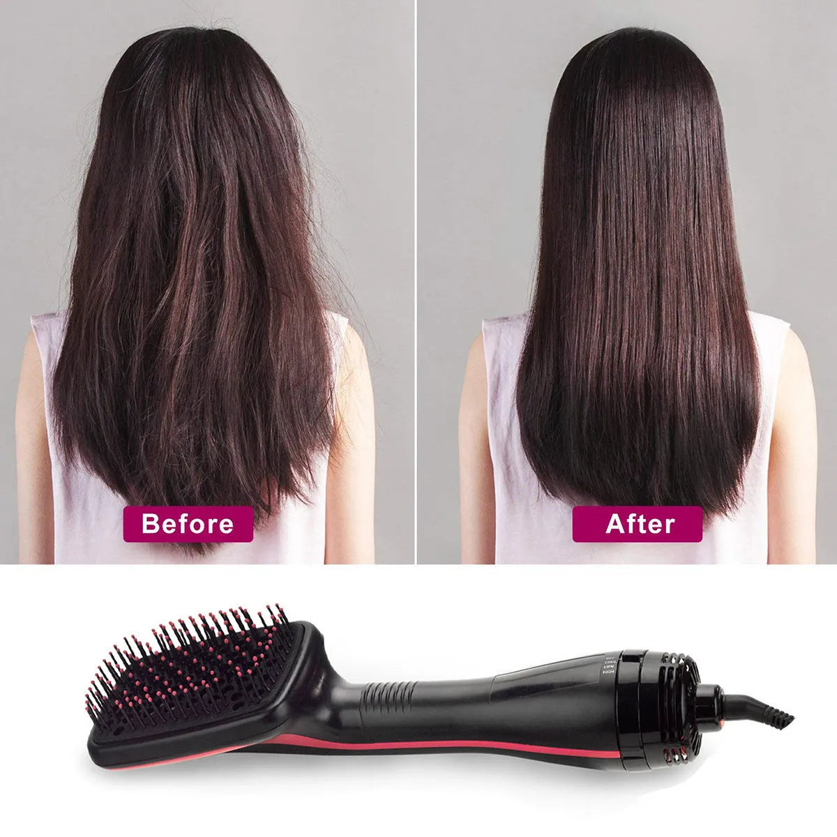 Black 2-in-1 electric hair dryer comb straightener with temperature control and alloy heat conductor