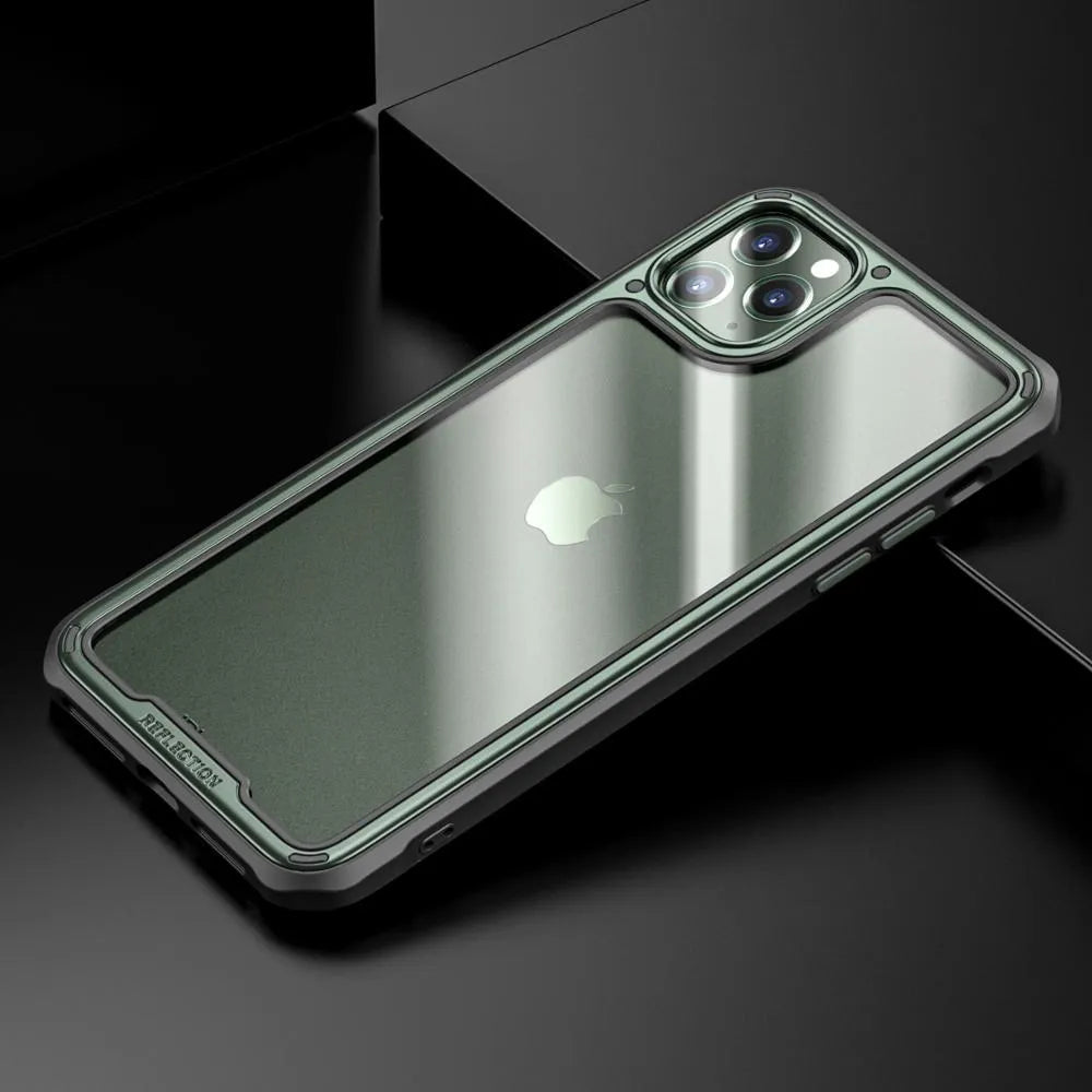 Transparent iPhone 11 mobile phone case in multiple colours showing PU and TPU construction.