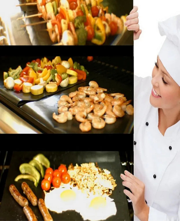 Reusable non-stick barbecue grill mat 33x40cm PTFE fibreglass fabric for indirect cooking