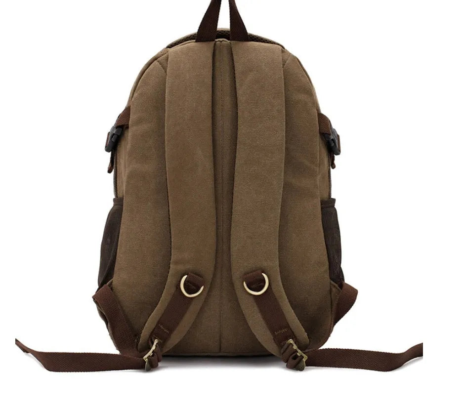 Canvas large 20-35L computer backpack with air cushion straps, black colour, square vertical section