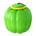 Green, orange, and yellow Halloween pumpkin-shaped dog ball toy with squeaker for small dogs.