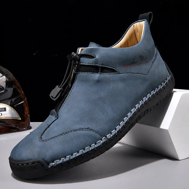 Men's casual leather shoes with round toe and height-increasing mid-heel in multiple colour options