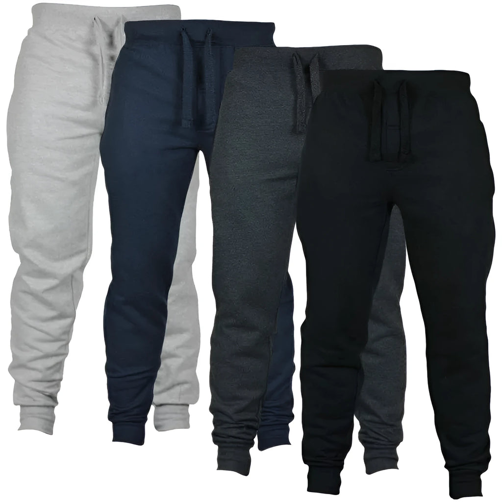 Men's solid colour cotton fleece casual pants with drawstring waist in loose fit