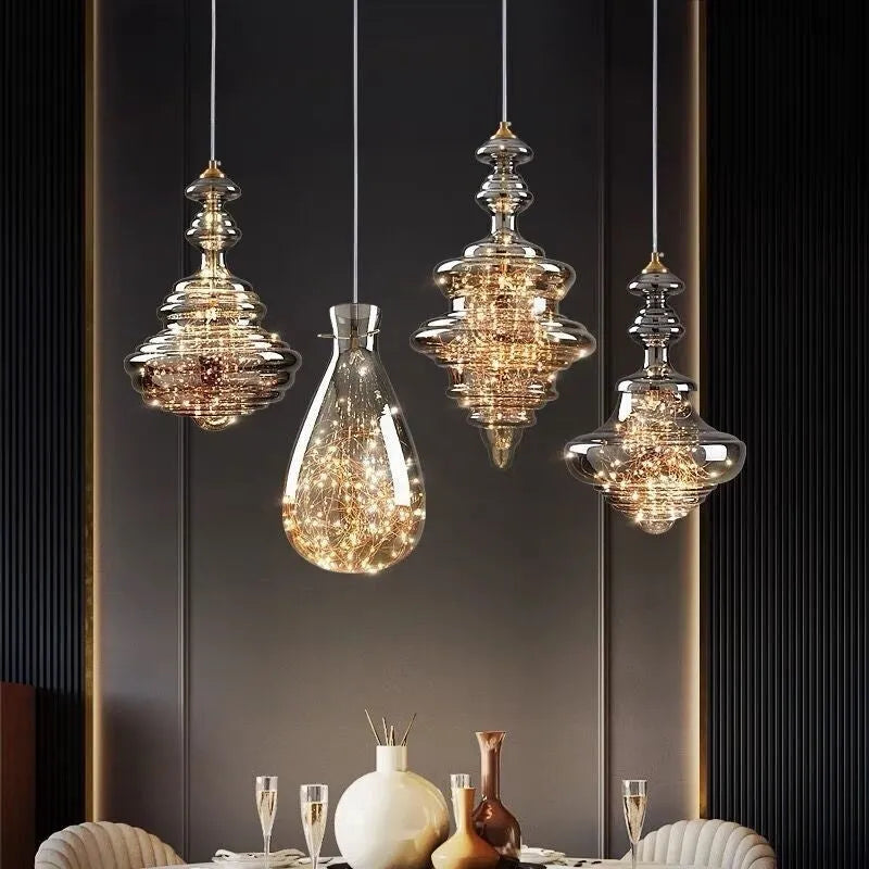 Modern white glass chandelier with adjustable suspension cord and remote control
