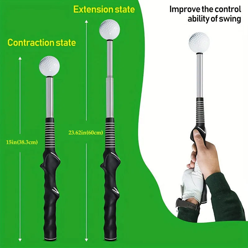 Telescopic golf swing trainer simulator with adjustable stainless steel shaft in choice of colours