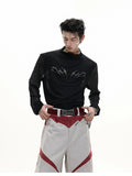 Slim fit long sleeve mesh shirt in black on a hanger, showing its lightweight texture and modern cut.