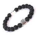 Tigereye Indian agate stone bead bracelet with dog's paw and heart charms in geometric design