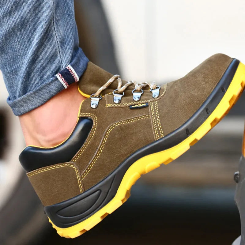 Bronze cow suede leather steel toe safety shoes with anti-skid sole pattern