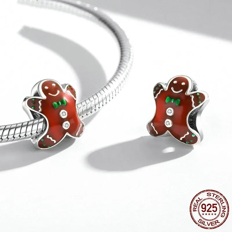925 sterling silver Christmas gingerbread man bead with SCC2037 colour and 0.5 cm aperture