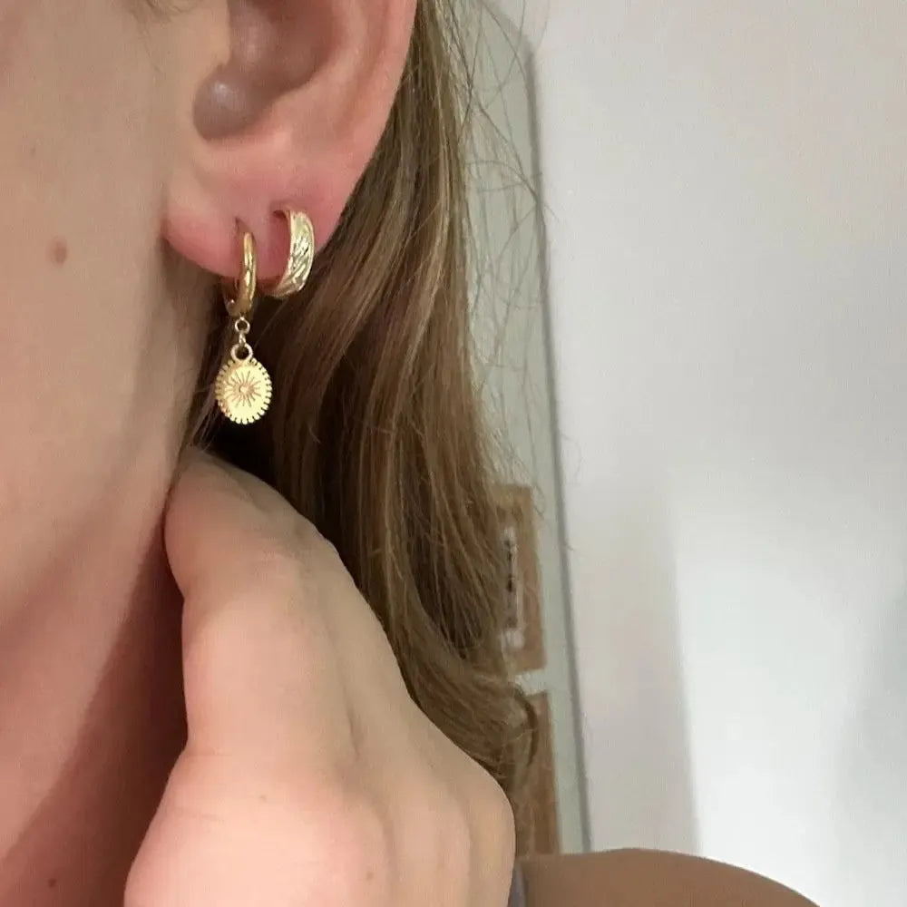 Geometric stainless steel earrings with elliptical design and ear button backs in colour XY-EH005