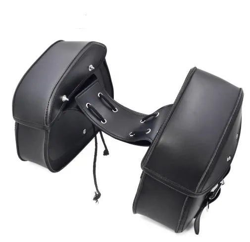 Black PU leather motorcycle saddlebags left and right side storage set for cruisers