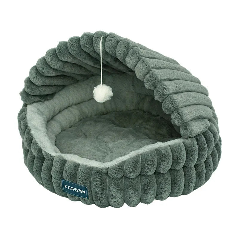 Large cat nest warm pet bed in grey shell shape 50cm diameter