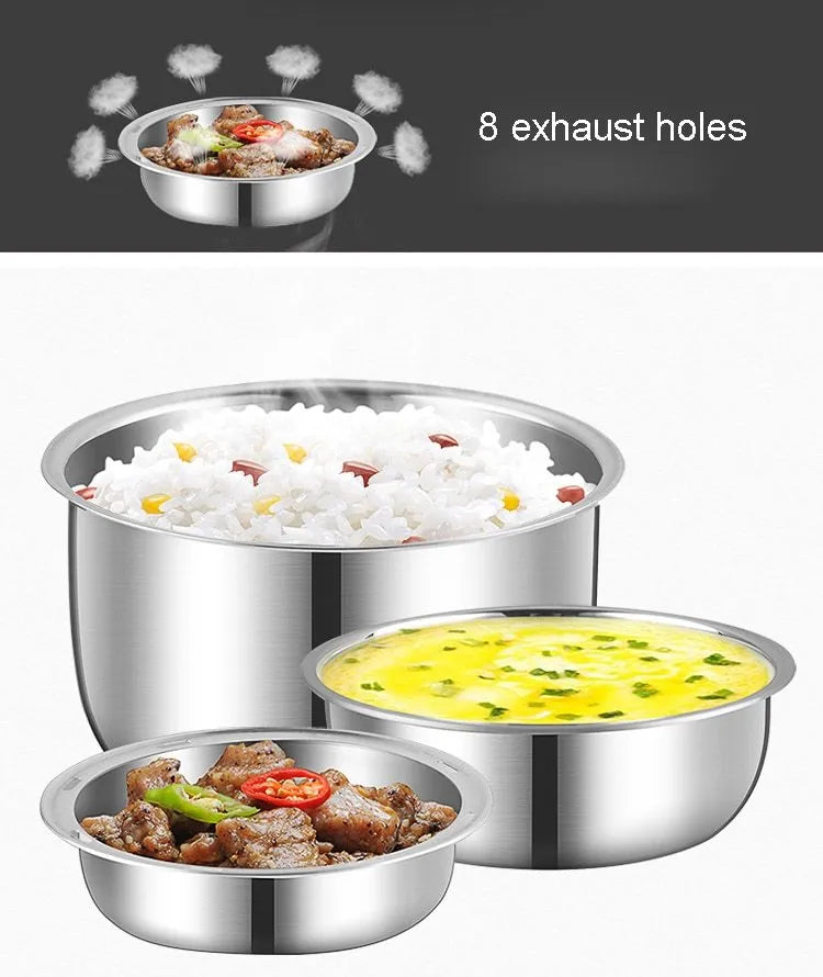 USB-powered multi-function lunch box showing two-layer and three-layer insulated containers