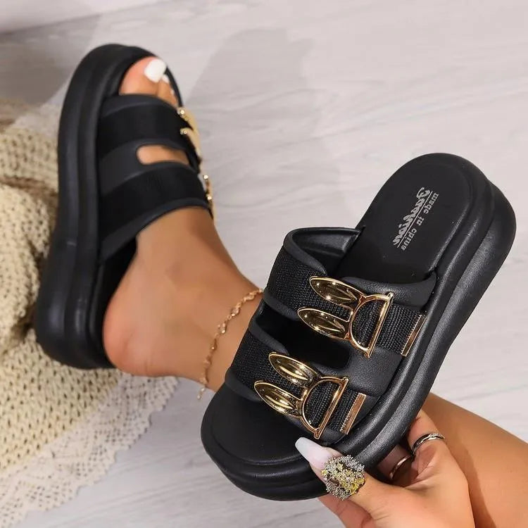 Women's suede slippers with thick soft rubber soles in apricot colour