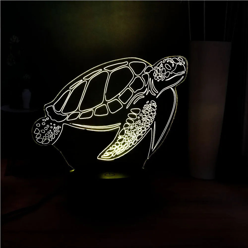 3D acrylic turtle-shaped LED night light with 16 colour lighting options and USB power connection