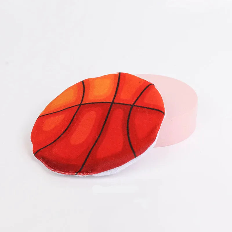Soft plush disc cat toy in sports designs with catnip and crinkle sound inside for interactive play.
