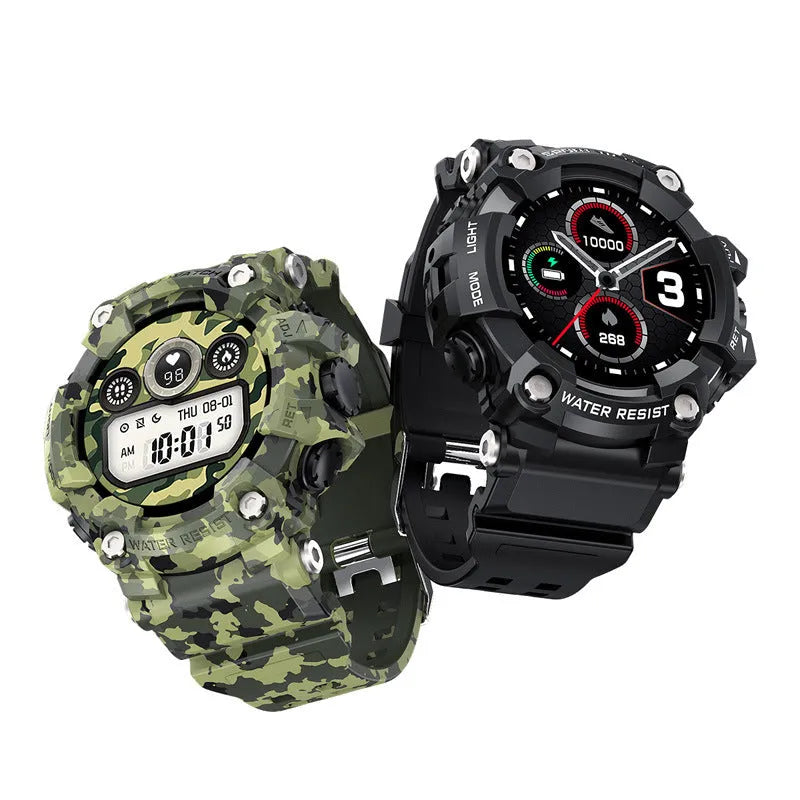 Black T6 Tactical Rugged Smart Watch with 1.3 inch screen on wrist