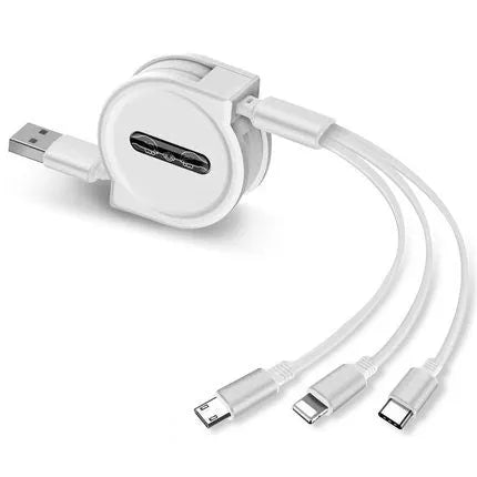 3-in-1 telescopic charging cable extended to 120cm with split connectors and titanium alloy interfaces
