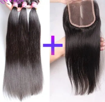 Straight human hair curtain weft with closure wig accessory, real hair block, multiple size options