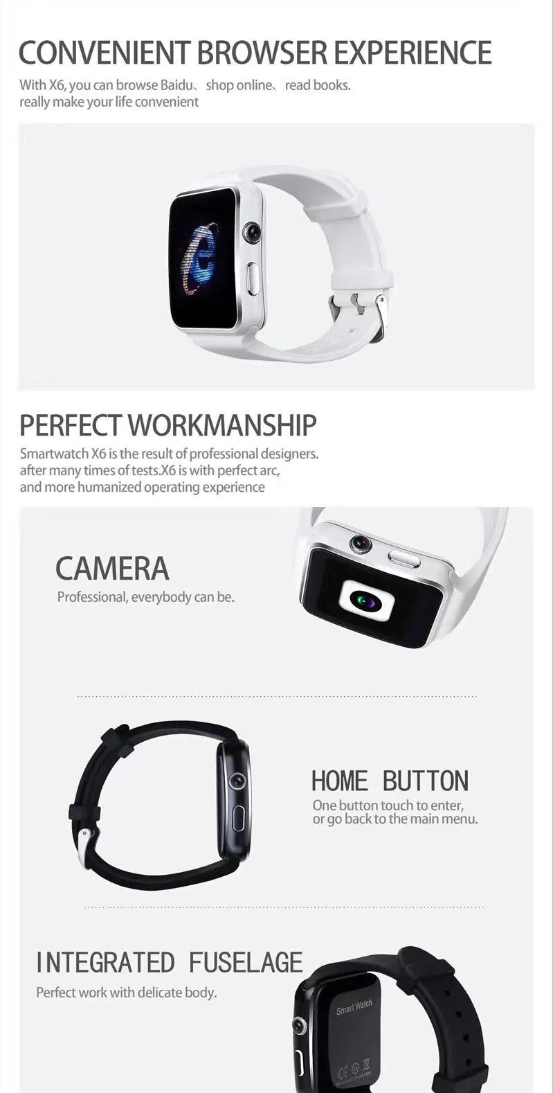 Smart watch with 1.54-inch touch screen and black silicone strap on a wrist.