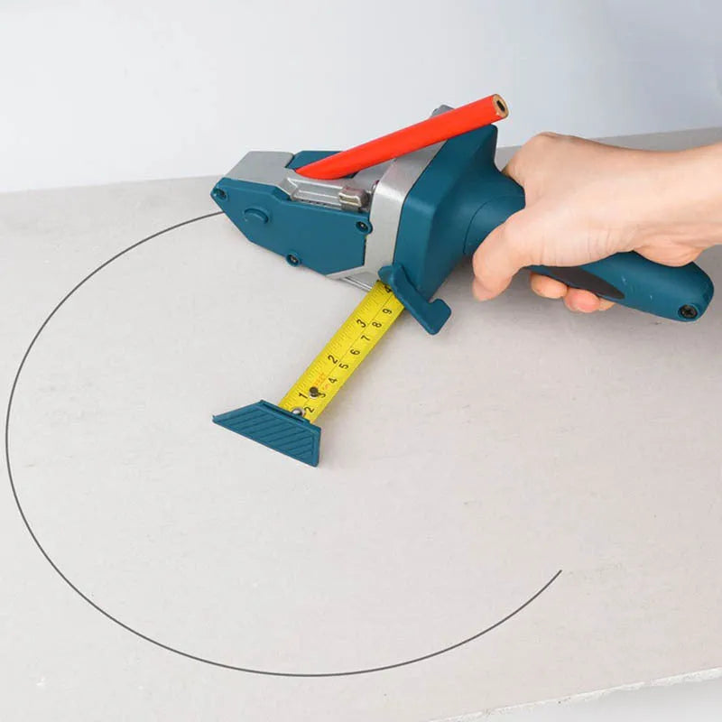 Blue aluminium alloy multifunctional woodworking cutter with scale and one-press lock for cutting boards.