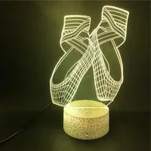 3D laser-etched ballet shoe night light with coloured LEDs on an ABS base, showing remote control.