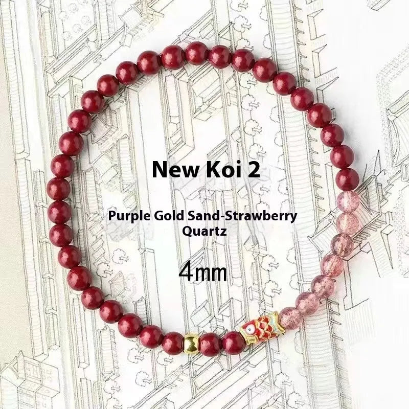 Purple cinnabar and strawberry quartz bracelet with lucky beads and peach blossom design for women