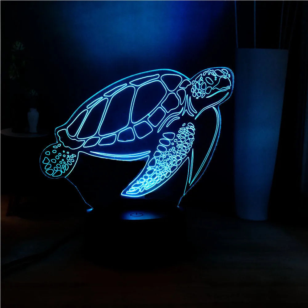 3D acrylic turtle-shaped LED night light with 16 colour lighting options and USB power connection
