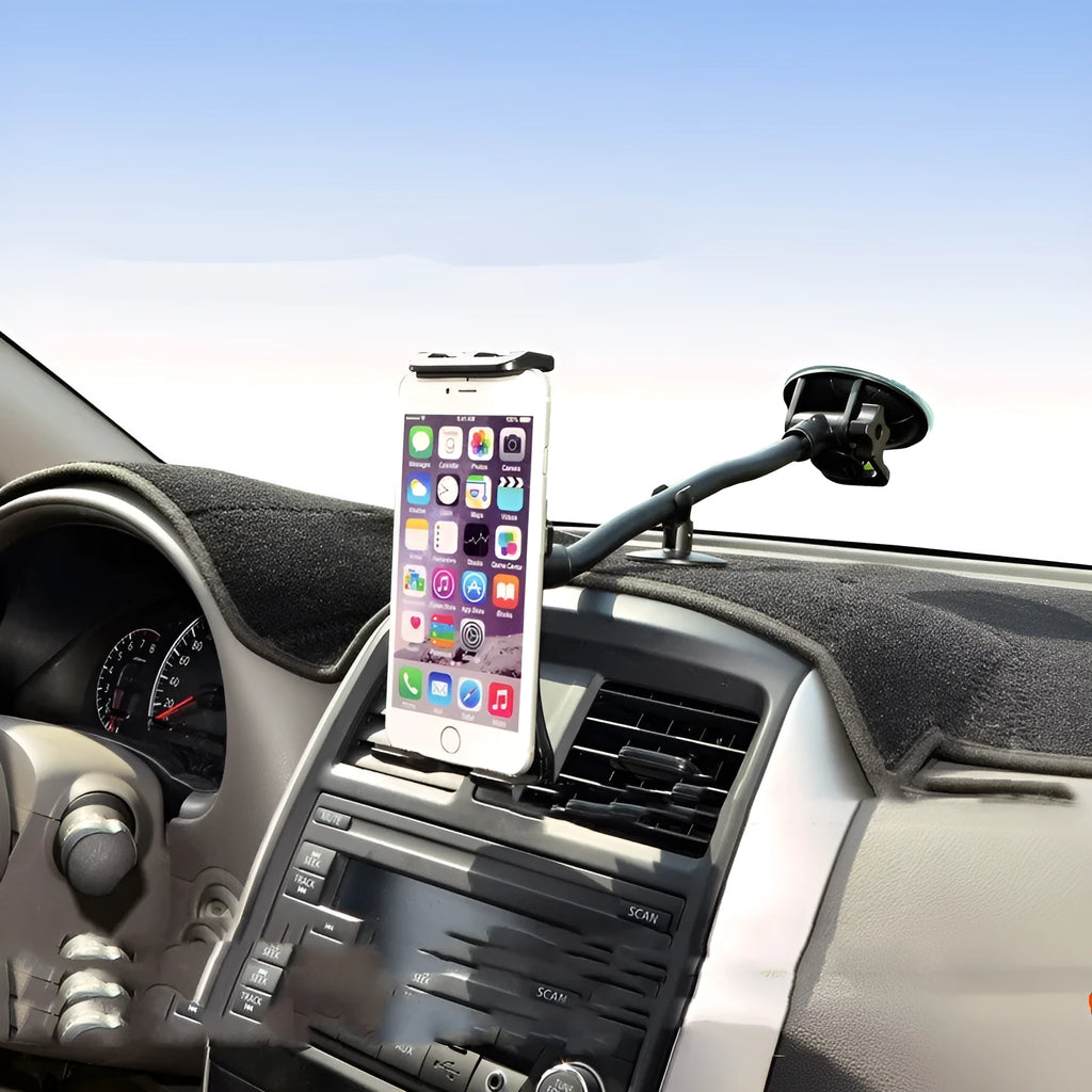 Black universal 4-12 inch vehicle tablet and phone holder with lifting bracket and long-rod suction cup