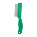 Green plastic handle flea comb with stainless steel pins for dog and cat grooming