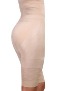 Black seamless high-waist shapewear shorts for women laid flat.