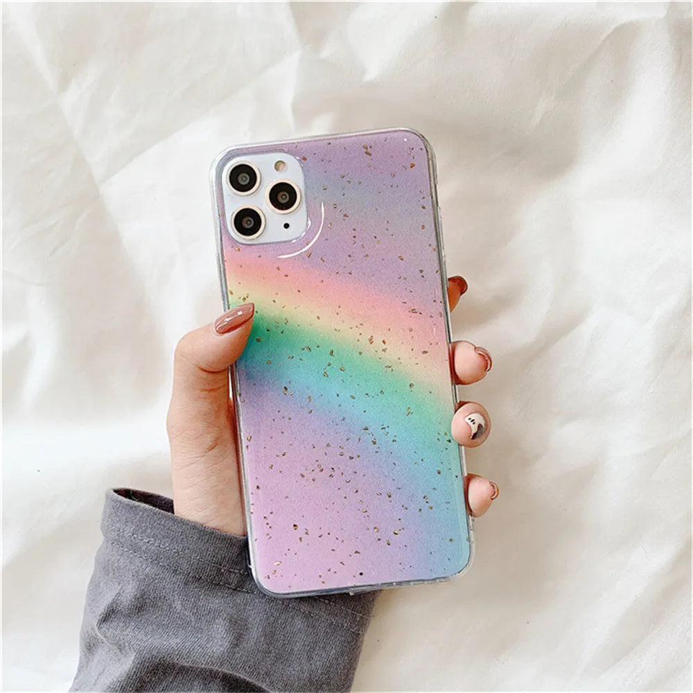 Gradient rainbow TPU protective phone case with stripe pattern for iPhone models
