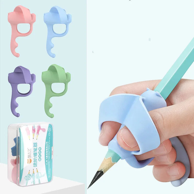 Student correcting pen holder in silicone with five-finger full positioning design for zero-based learning, mixed colour pack
