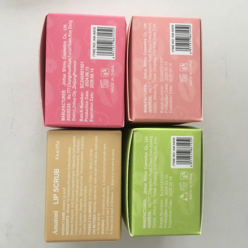 Lip scrub cream jar in fruit flavours: coconut, raspberry, vanilla, watermelon, 30g