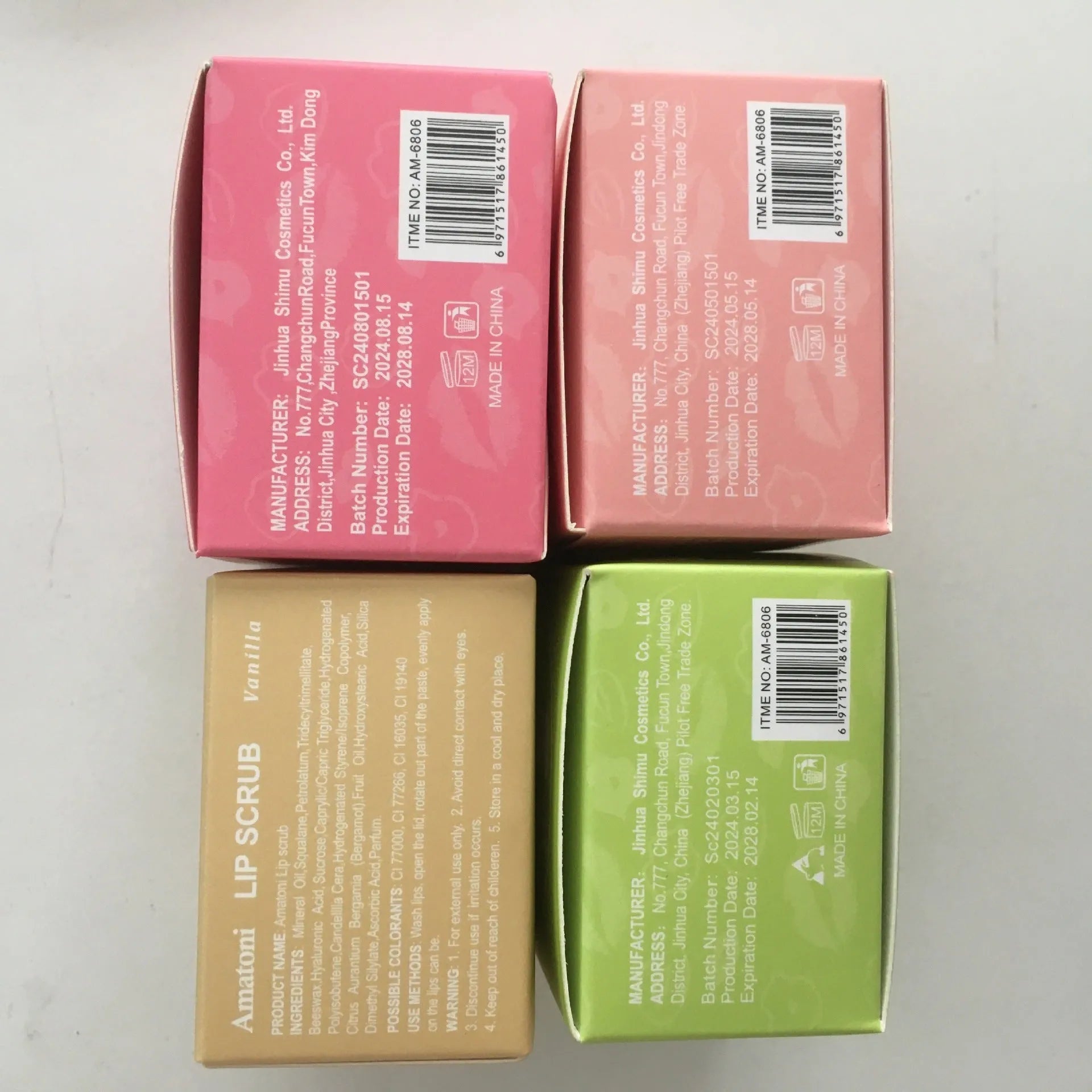 Lip scrub cream jar in fruit flavours: coconut, raspberry, vanilla, watermelon, 30g
