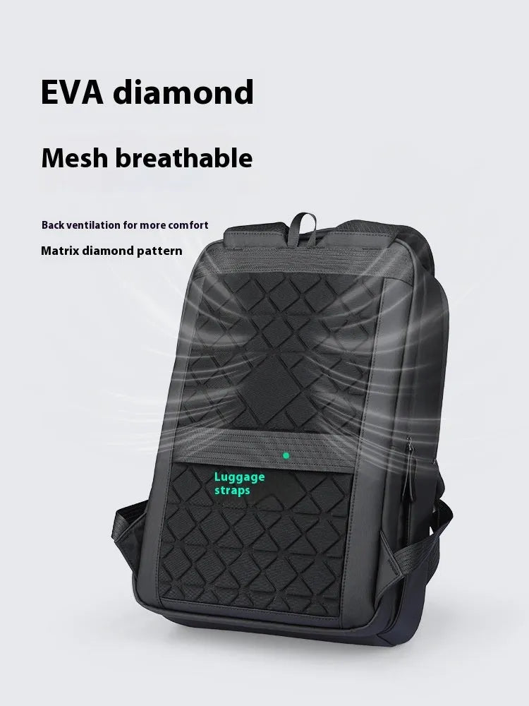 Graphite grey Oxford cloth business backpack with USB charging port and under 20 litre capacity