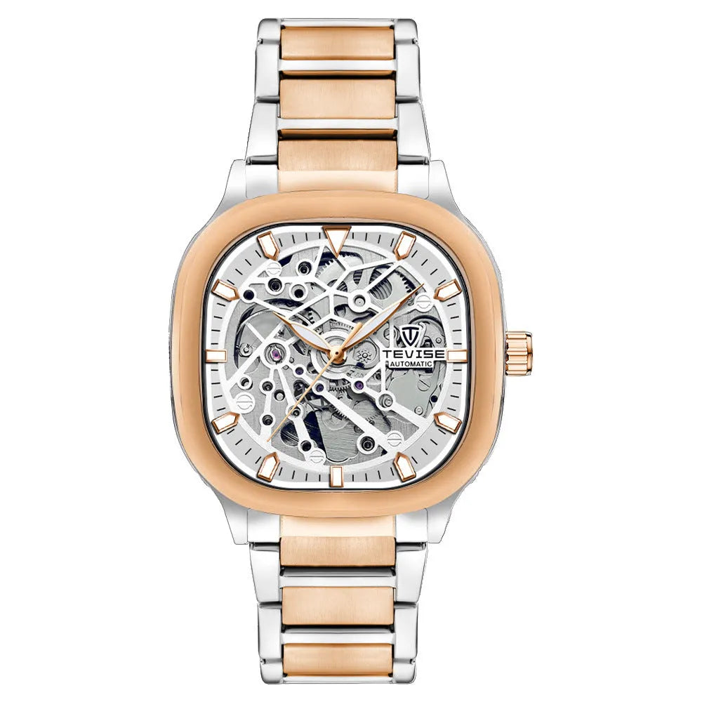 Automatic mechanical men's watch with all-metal case, stainless steel strap and mineral glass lens