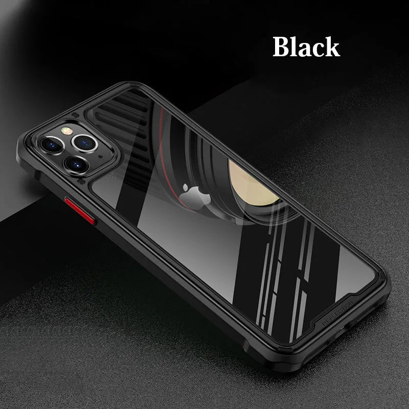 Transparent iPhone 11 mobile phone case in multiple colours showing PU and TPU construction.