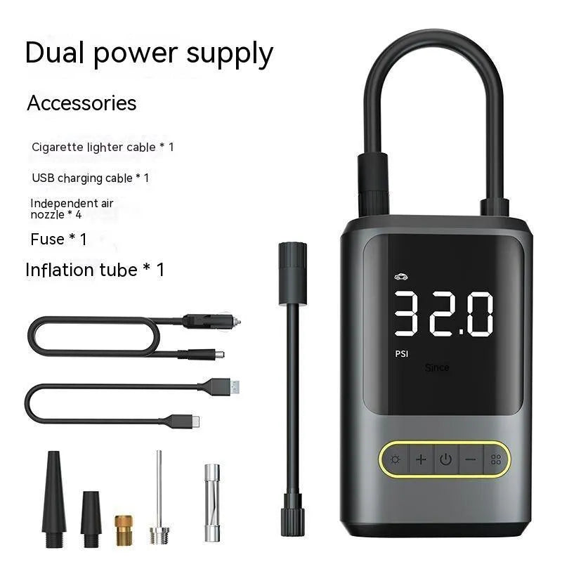 Handheld wireless charging digital display vehicle air pump with accessories