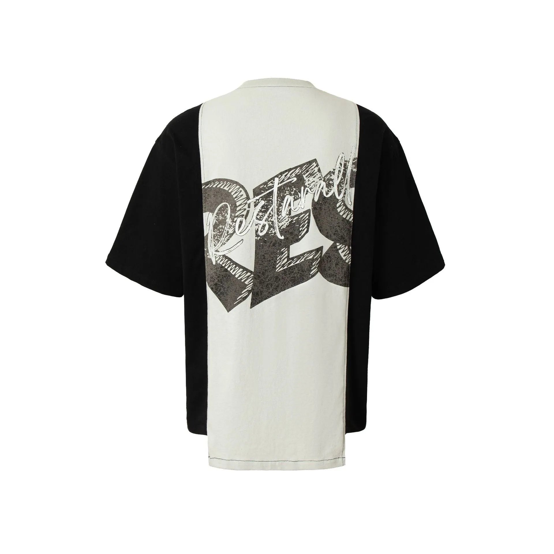Men's black and white deconstruction collage print loose fit cotton blend T-shirt short sleeve streetwear