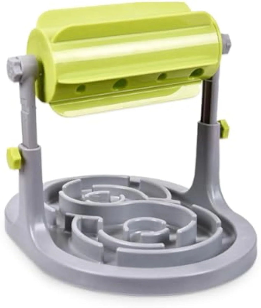 Adjustable height interactive pet food puzzle slow feeder in blue, green, or pink colours for dogs and cats