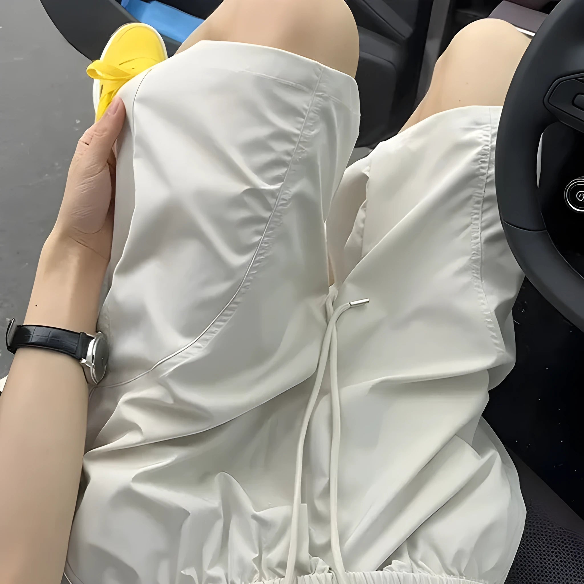 Men's creamy-white polyester sports shorts with straight-leg cut and elastic waist for summer athletic wear