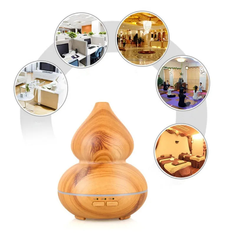 150ml wood grain ultrasonic aromatherapy diffuser with dark wood finish on a table