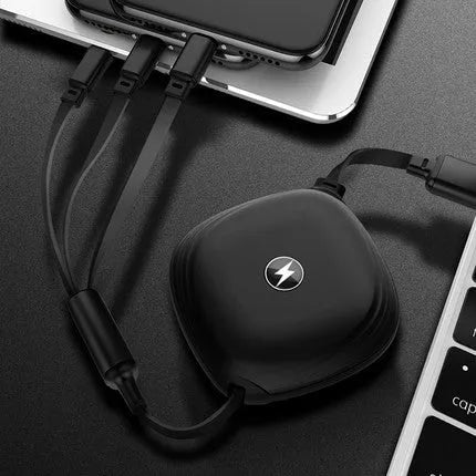 3-in-1 telescopic charging cable extended to 120cm with split connectors and titanium alloy interfaces