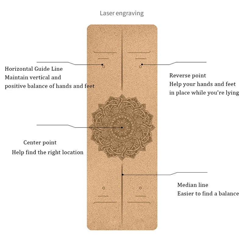 Portable cork yoga mat non-slip TPE eco-friendly 1830x610mm thickness options
