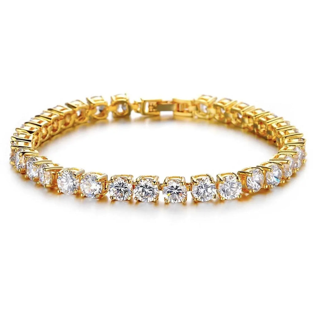 Men's silver geometric charm bracelet with a single row of sparkling clear rhinestones on a link chain.
