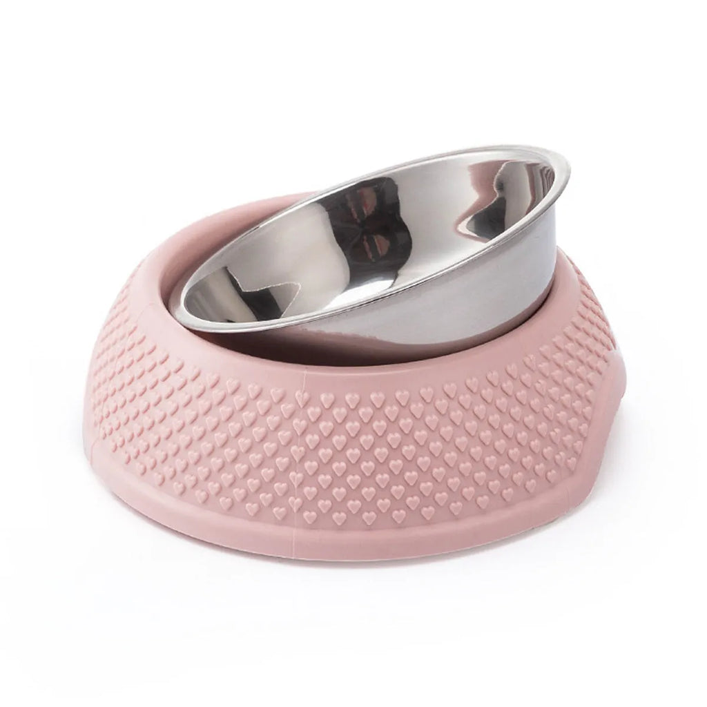 Stainless steel pet bowl with non-slip base in blue colour